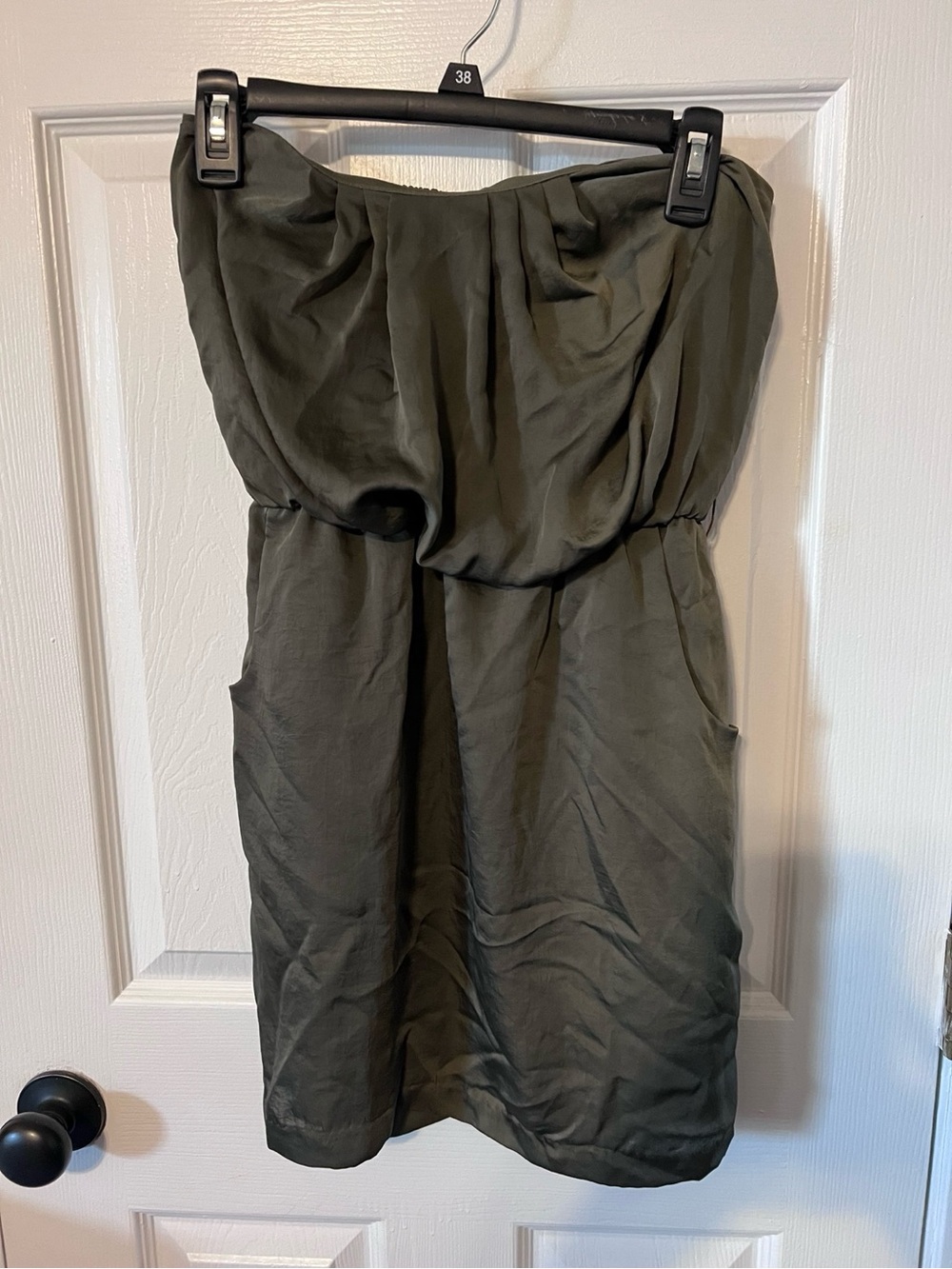 City Triangles Olive Green Strapless Mini Dress Pockets Size S